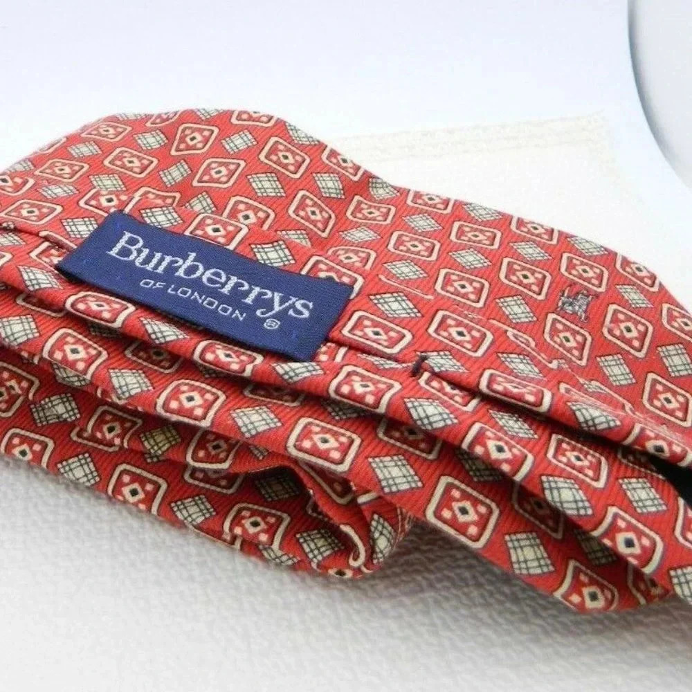 Burberrys of London Red Yellow Square Pattern Tie - Picture 4 of 4